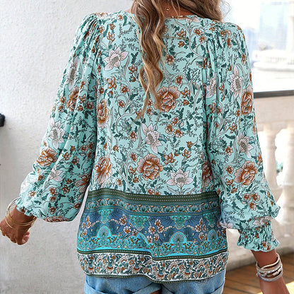 💖Women's Fashion Printed v-Neck Long Sleeve Shirt
