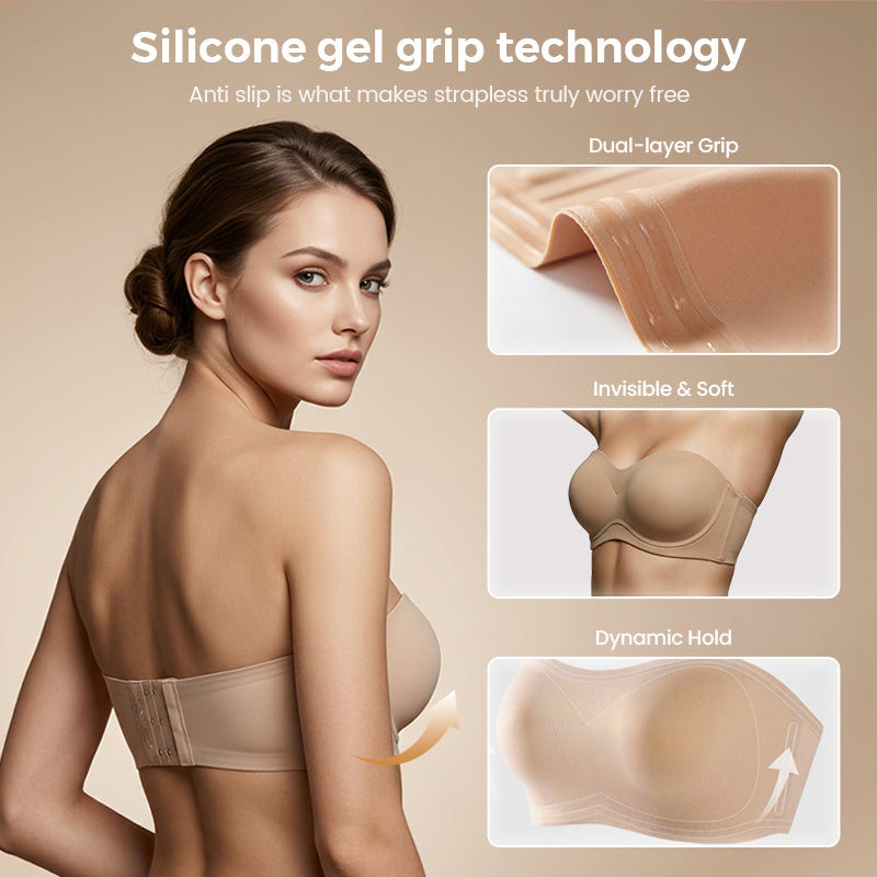 Strapless Push-Up Bra – 360° Non-slip, Wireless & Breathable. 🛡️✨
