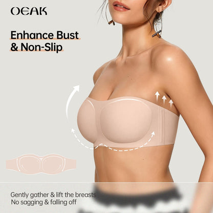 Strapless Push-Up Bra – 360° Non-slip, Wireless & Breathable. 🛡️✨