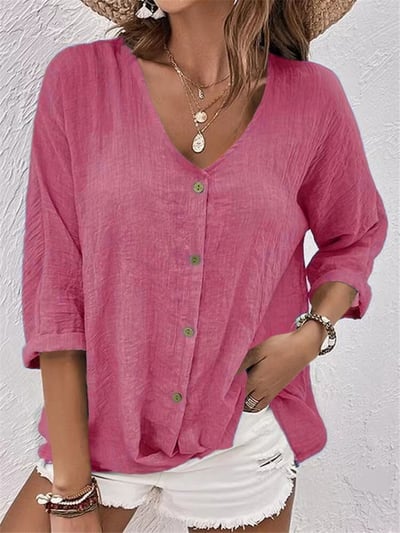 🍁Women Linen V-neck Loose Top