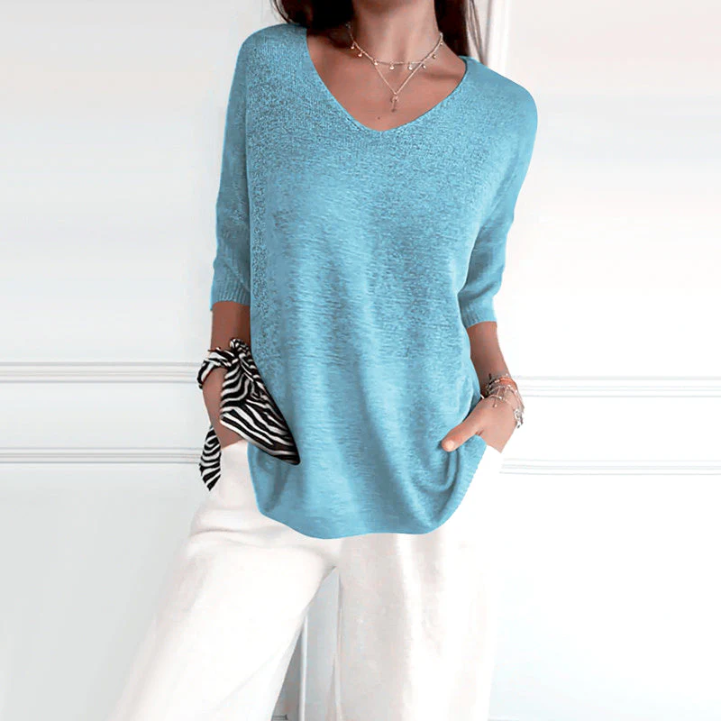 ✨ Solid Color Knitted V-Neck Top – Breathable Comfort, Minimalist Elegance & Timeless Style 💎👚