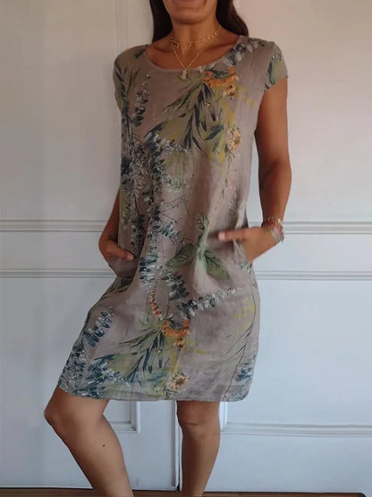 🌸Women's Botanical Print Round Neck Dress