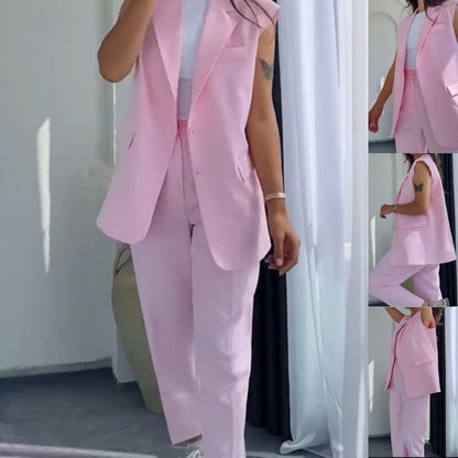 💖Women’s Stylish Sleeveless Blazer & High-Waisted Pants Set