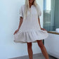 Women's Floral Trim Short Sleeve Solid Color Short Dresses