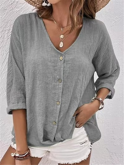 🍁Women Linen V-neck Loose Top