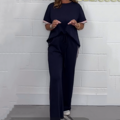 💖Side Stripe Short Sleeve T-Shirt & Wide Leg Joggers Set