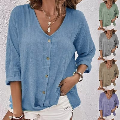 🍁Women Linen V-neck Loose Top
