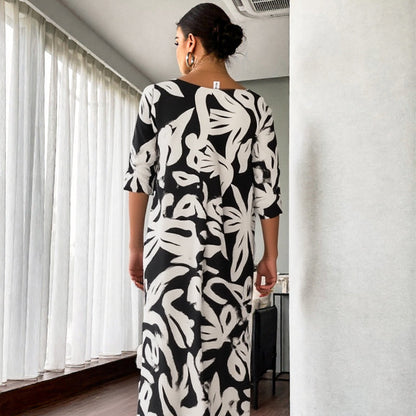 Elegant Printed Dress for Women – Stylish & Comfortable Fit👗Women’s Elegant Loose Round-Neck Printed Dress