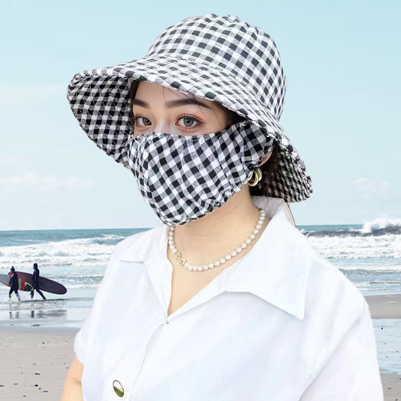 💥Floral Large Brimmed Sun Hat with Mask