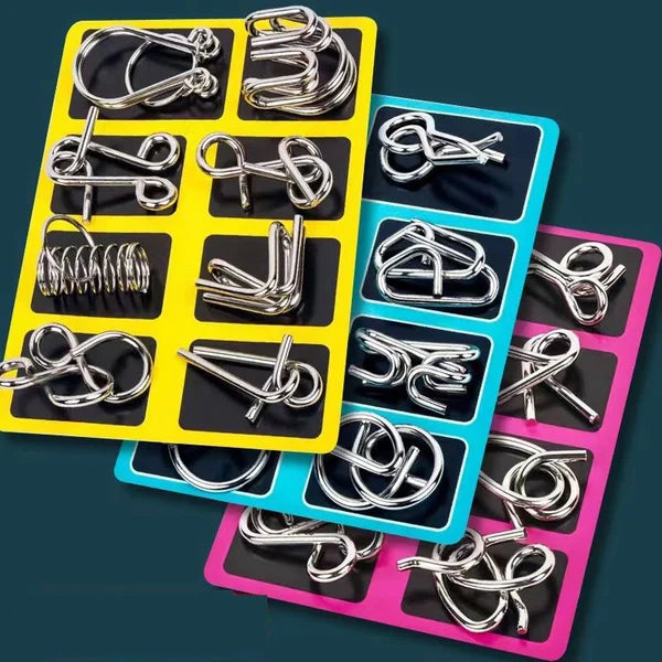 🧠🔠Metal Puzzle Ring Eight-Piece Blue Version Brain Teasers