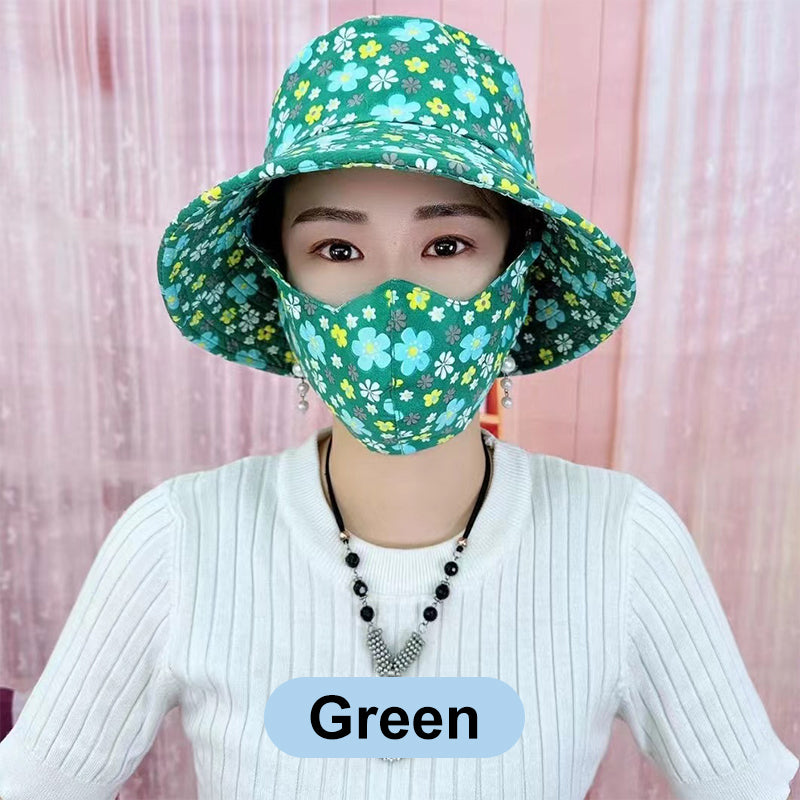 💥Floral Large Brimmed Sun Hat with Mask