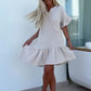 Women's Floral Trim Short Sleeve Solid Color Short Dresses