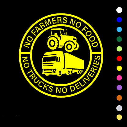 Car Vinyl Sticker: No Farmers No Food - No Trucks No Deliveries