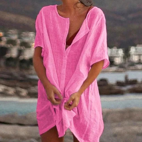 Women's Cotton and Linen Plain Loose Long Shirt