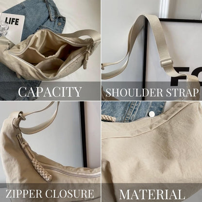 👜Women's Fashion Plain Color Nylon Crossbody Hobo Bag