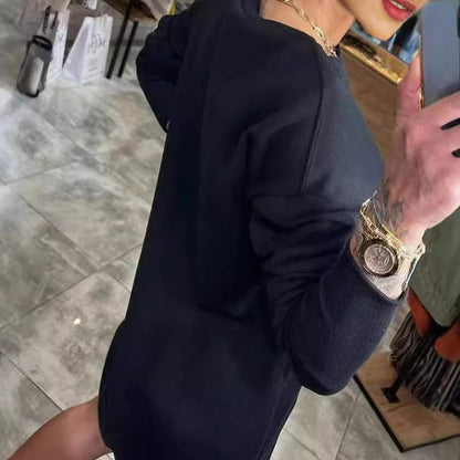 🍂Stylish Round-Neck Side-Slit Long-Sleeve Loose Midi Dress ✨