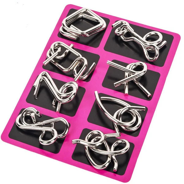 🧠🔠Metal Puzzle Ring Eight-Piece Blue Version Brain Teasers