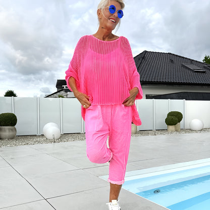 🌸Women's Letter Print Jumpsuit + Hollow Smock Leisure Suit