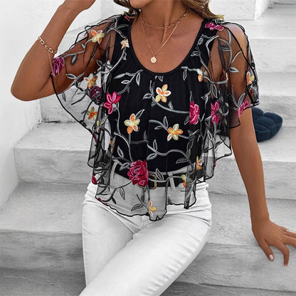 🌸Women's Printed Mesh Patchwork Top