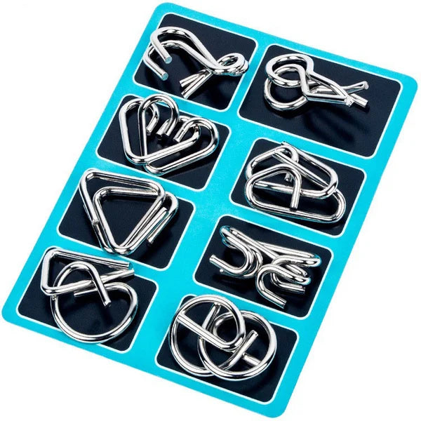 🧠🔠Metal Puzzle Ring Eight-Piece Blue Version Brain Teasers