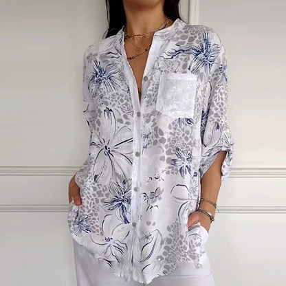 🔥Women’s Stand Floral Collar Printed Shirt