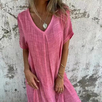 🔥Women's Loose V-neck Cotton Linen Dress