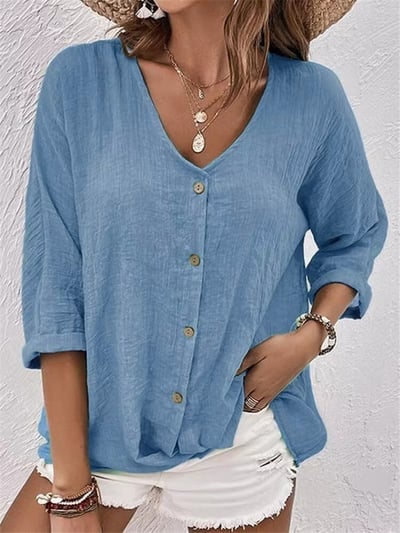 🍁Women Linen V-neck Loose Top