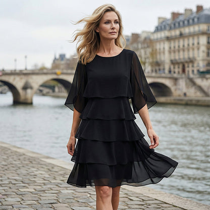 Women's Elegant Layered Ruffle Sleeve Dress