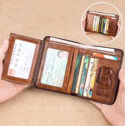 Minimalist RFID Blocking Leather Wallet for Men – Ultra-Thin, Genuine Top-Layer Cowhide, Short Design for Everyday Carry