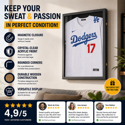 🧥Wooden Memorial Jersey Display Frame (Magnetic Door) – Keep Your Sweat & Love In Perfect Condition!