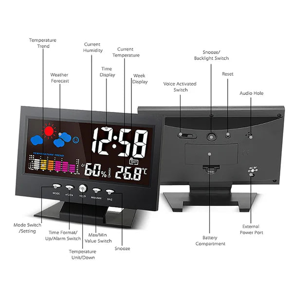 🔥Digital LED Temperature Humidity Monitor Weather Forecast LED Table Alarm Clock