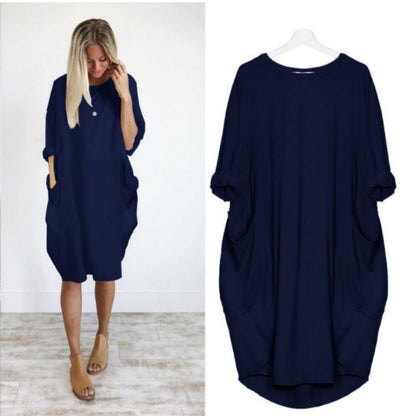 🎉Hot sale💝 Women Casual Loose Pocket Long Sleeves Dress