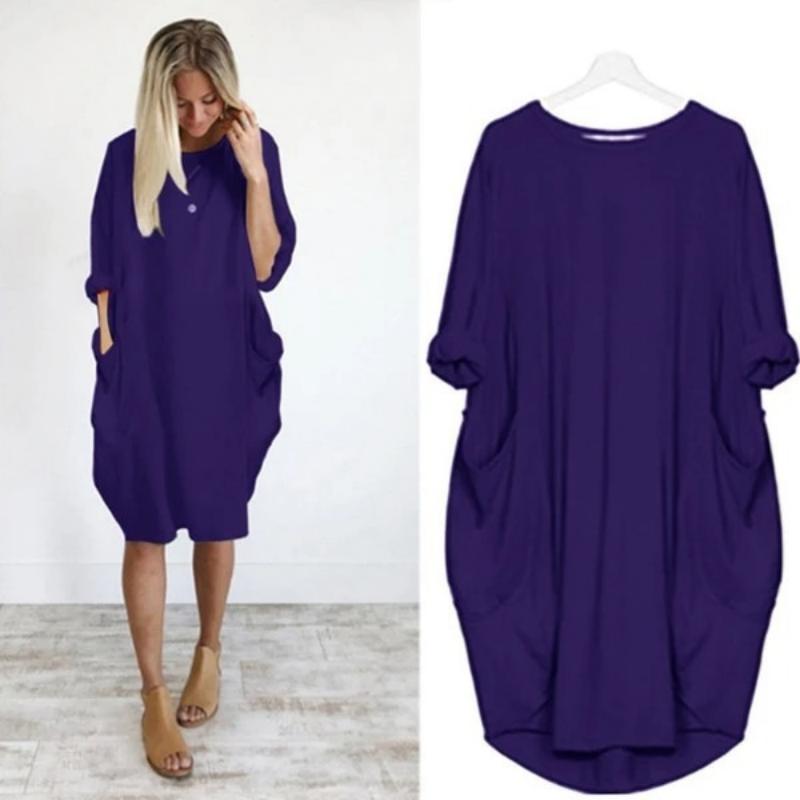 🎉Hot sale💝 Women Casual Loose Pocket Long Sleeves Dress