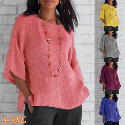 🔥Fashion Solid Color Cotton Linen Top