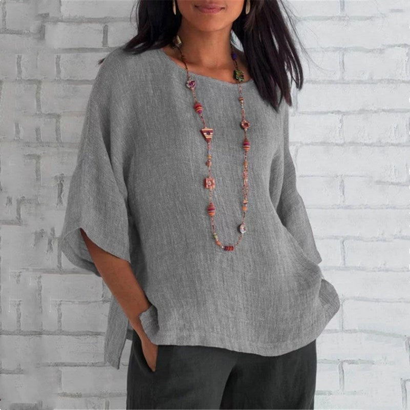 🔥Fashion Solid Color Cotton Linen Top