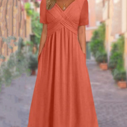🍀Women’s V-Neck Short Sleeve Long Dresses