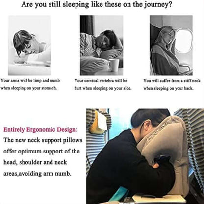 Inflatable Ergonomic Hollow-Cutout Travel Pillow – PVC Flocking, Quick Inflate, With Storage Bag ✨