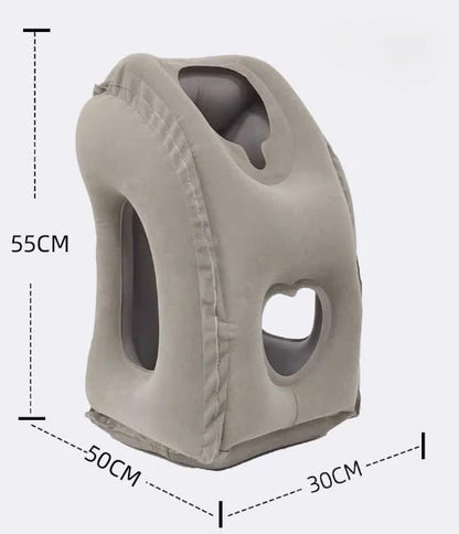Inflatable Ergonomic Hollow-Cutout Travel Pillow – PVC Flocking, Quick Inflate, With Storage Bag ✨