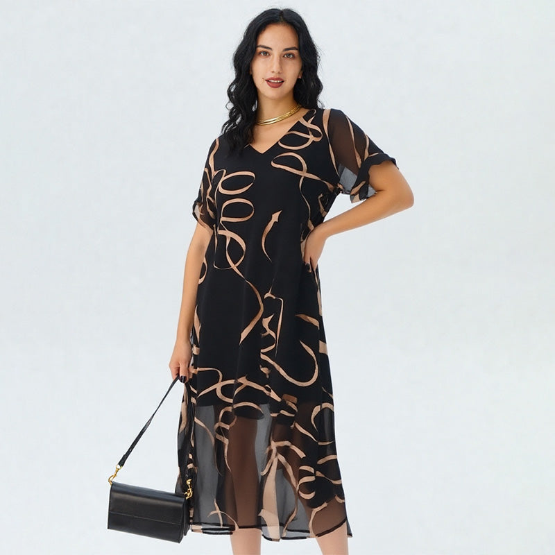 💝✨Flowy V-Neck Printed Long Dress