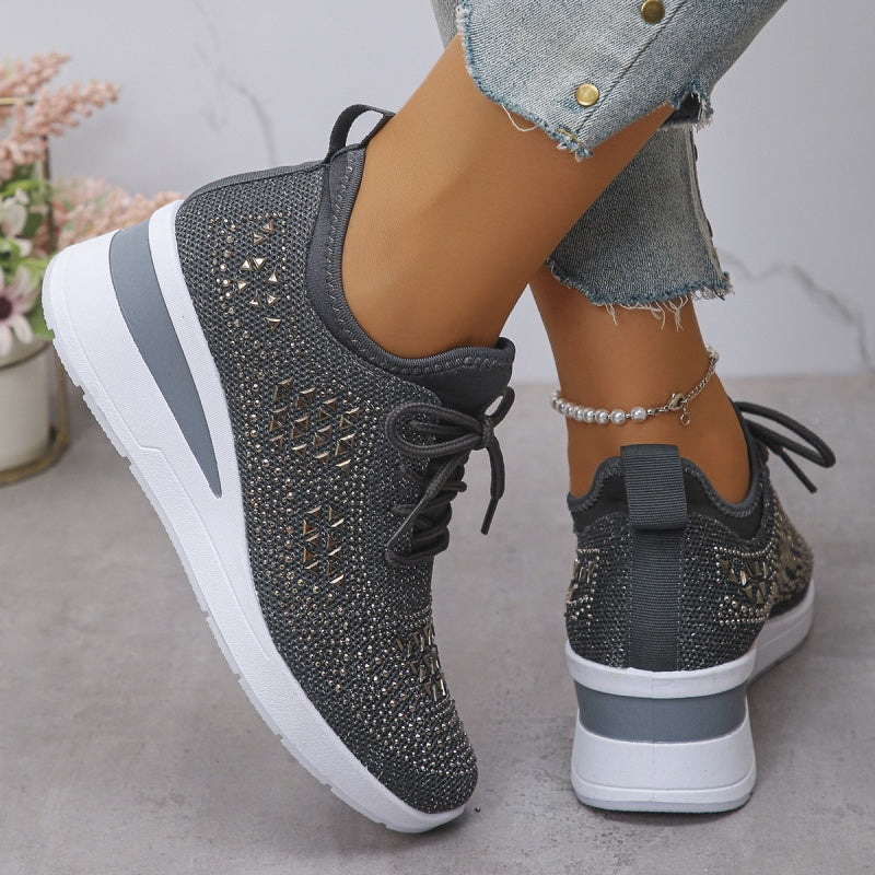 👟 Rhinestones-Embellished Breathable Mesh Sneakers – Sparkle Design, Airy Comfort & Grippy Soles ✨