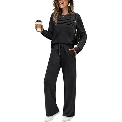 💐Women's Crew Neck Top & Drawstring Pants Set