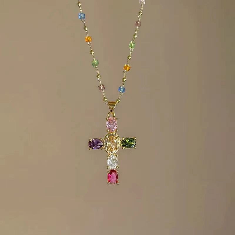 💜Colorful Rhinestone Cross Pendant Necklaces