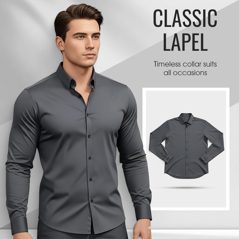 🔥High Quality Men's Four Seasons Solid Color Lapel Long Sleeve Button Shirt