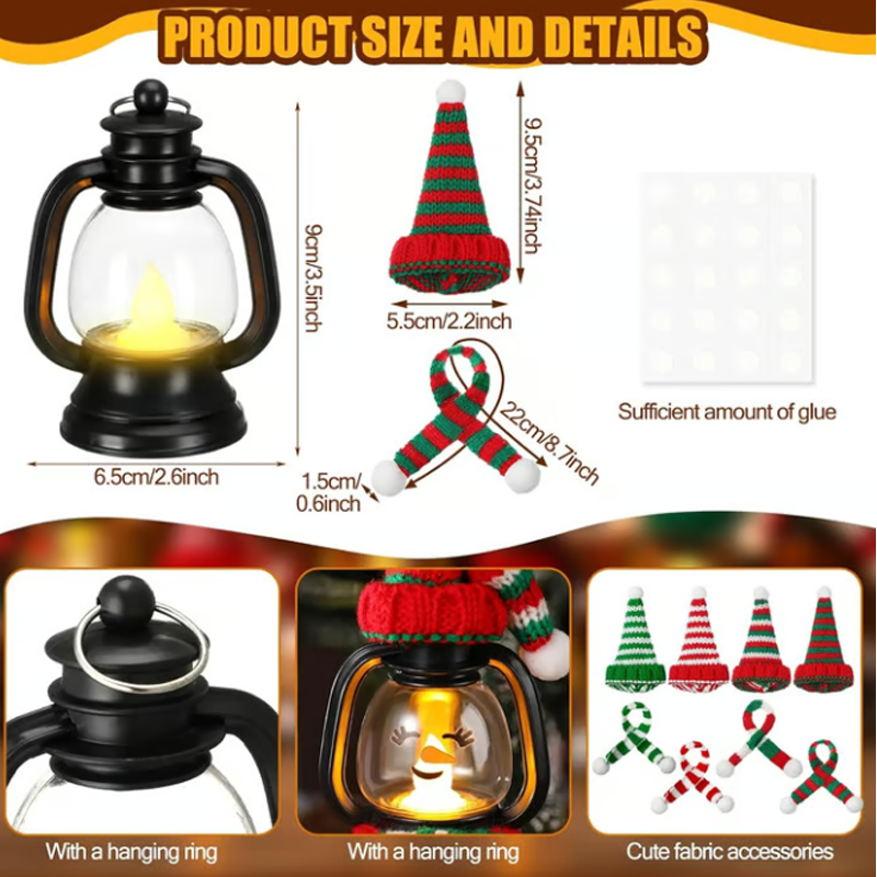 Mini Snowman Lantern with Hats and Scarves