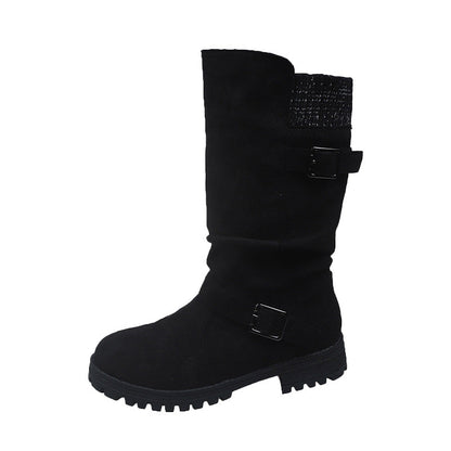 👢 Pull On & Go | Women's Slouchy Faux Suede Mid-Calf Boots
