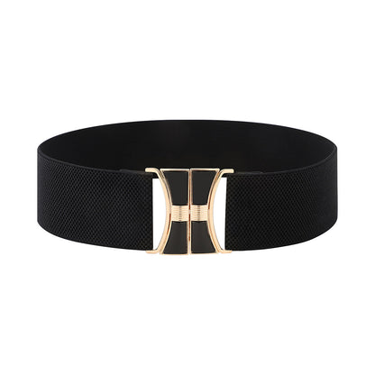 Women's Vintage Gold Buckle High Elastic Leather Belt