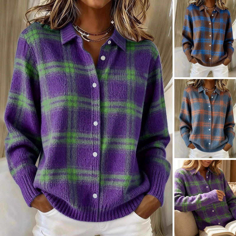 💖Women's Plaid Button-Down Sweater Jacket