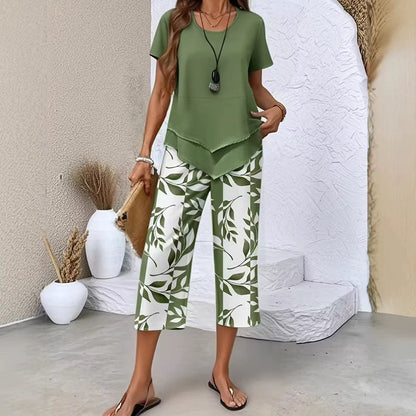 🔥Casual Round Neck Layered Tunic Top and Wide Leg Pants Set