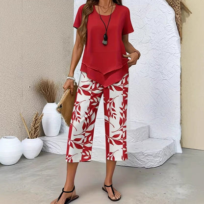 🔥Casual Round Neck Layered Tunic Top and Wide Leg Pants Set