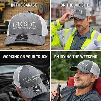 🔥Mesh Back Trucker Cap with "I Fix Shit" Embroidery – Breathable Outdoor Sun Hat🧢☀️